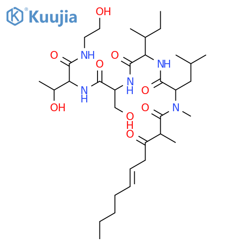 N-methyl-N-[(5E)-2-methyl-3-oxodec-5-enoyl]-L-leucyl-L-alloisoleucyl-L-seryl-N-(2-hydroxyethyl)-L-allothreoninamide structure