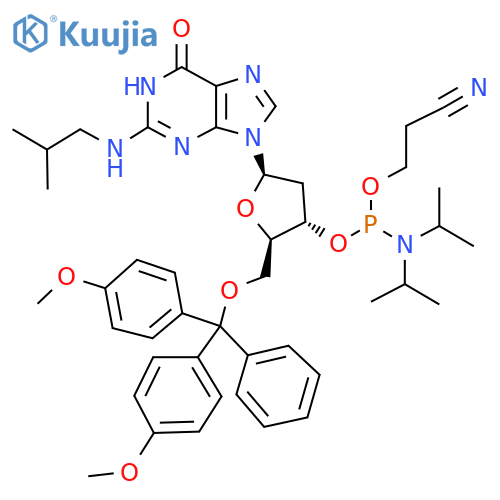 Guanosine,5'-O-[bis(4-methoxyphenyl)phenylmethyl]-2'-deoxy-N-(2-methylpropyl)-,3'-[2-cyanoethyl bis(1-methylethyl)phosphoramidite] (9CI) structure