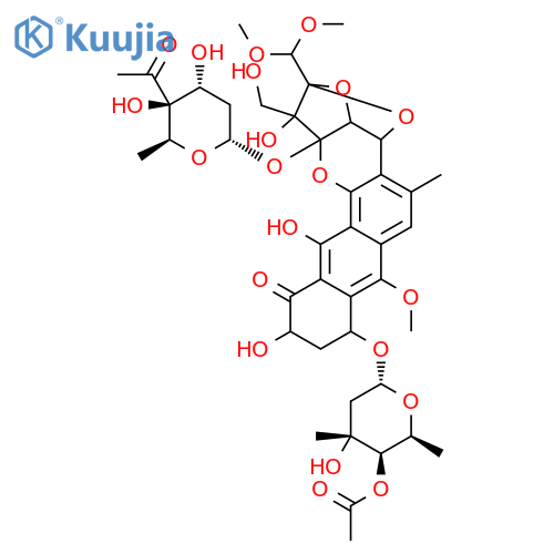 13a-[(4-C-acetyl-2,6-dideoxy-alpha-L-xylo-hexopyranosyl)oxy]-2-(dimethoxymethyl)-1,10,12-trihydroxy-1-(hydroxymethyl)-7-methoxy-5-methyl-11-oxo-1,3a,4,8,9,10,11,13a-octahydro-2H-2,4-epoxyfuro[3,2-b]naphtho[2,3-h]chromen-8-yl 4-O-acetyl-2,6-dideoxy-3-C-met structure