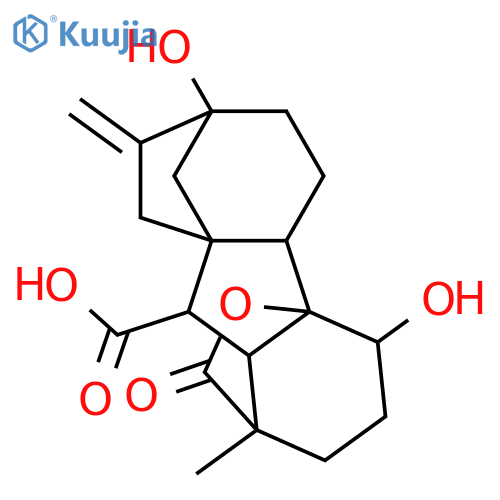 4β,4aα,7-Trihydroxy-1β-methyl-8-methylenegibbane-1α,10β-dicarboxylic acid 1,4a-lactone structure