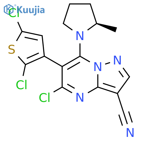 Pyrazolo[1,5-a]pyrimidine-3-carbonitrile, 5-chloro-6-(2,5-dichloro-3-thienyl)-7-[(2R)-2-methyl-1-pyrrolidinyl]- structure
