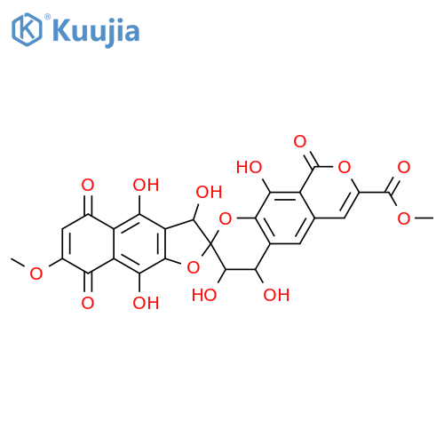 4,5',8',9-Tetrahydro-3,3',4,4',9',10-hexahydroxy-7'-methoxy-5',8',9-trioxospiro[benzo[1,2-b:5,4-c']dipyran-2(3H),2'(3'H)-naphtho[2,3-b]furan]-7-carboxylic acid methyl ester structure