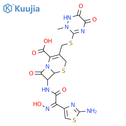 (6R,7R)-7-{[(2E)-2-(2-amino-1,3-thiazol-4-yl)-2-(hydroxyimino)acetyl]amino}-3-{[(2-methyl-5,6-dioxo-1,2,5,6-tetrahydro-1,2,4-triazin-3-yl)sulfanyl]methyl}-8-oxo-5-thia-1-azabicyclo[4.2.0]oct-2-ene-2-carboxylic acid structure