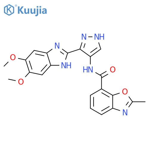 7-Benzoxazolecarboxamide, N-[3-(5,6-dimethoxy-1H-benzimidazol-2-yl)-1H-pyrazol-4-yl]-2-methyl- structure