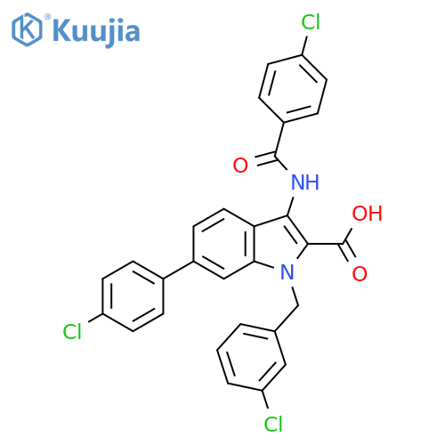 1H-Indole-2-carboxylic acid, 3-[(4-chlorobenzoyl)amino]-6-(4-chlorophenyl)-1-[(3-chlorophenyl)methyl]- structure