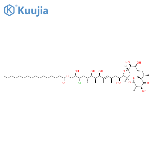 Hexadecanoic acid, (2S,3S,5R,6S,7S,8R,9E,11R,13S)-3-chloro-2,6,8,13-tetrahydroxy-5,7,9,11-tetramethyl-13-[(1R,4S,5S,7S,8R,11S,12S,13S,15S)-5,11,12-trihydroxy-4,7,8-trimethyl-3,6-dioxo-2,14-dioxabicyclo[11.2.1]hexadec-9-en-15-yl]-9-tridecen-1-yl ester structure