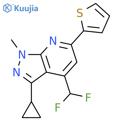 <br>3-Cyclopropyl-4-difluoromethyl-1-methyl-6-thiophen-2-yl-1H-pyrazolo[3,4-b]p yridine structure