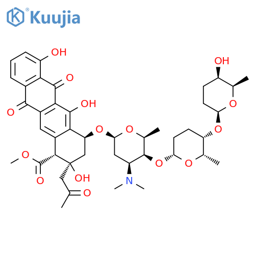 1-Naphthacenecarboxylicacid,1,2,3,4,6,11-hexahydro-2,5,7-trihydroxy-6,11-dioxo-2-(2-oxopropyl)-4-[[2,3,6-trideoxy-3-(dimethylamino)-4-O-[(2S,5S,6S)-tetrahydro-6-methyl-5-[[(2S,5S,6S)-tetrahydro-5-hydroxy-6-methyl-2H-pyran-2-yl]oxy]-2H-pyran-2-yl]-a-L-lyxo-hexopyranosyl]oxy]-,methyl ester, (1R,2S,4S)- structure