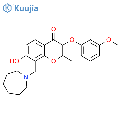 8-(azepan-1-yl)methyl-7-hydroxy-3-(3-methoxyphenoxy)-2-methyl-4H-chromen-4-one structure