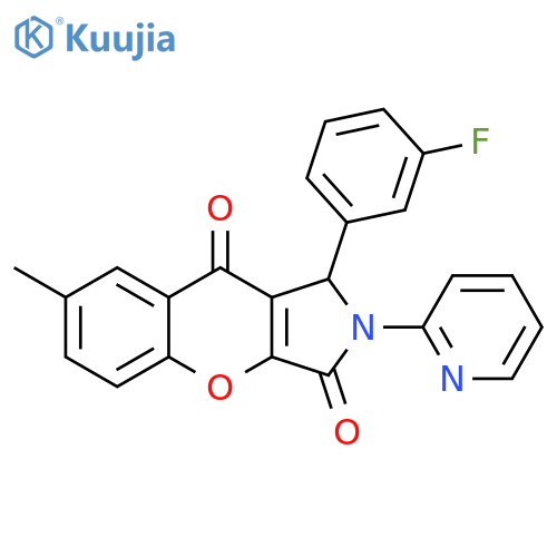 1-(3-fluorophenyl)-7-methyl-2-(pyridin-2-yl)-1H,2H,3H,9H-chromeno2,3-cpyrrole-3,9-dione structure