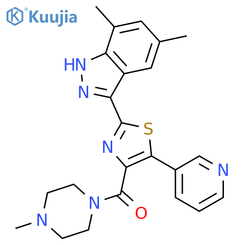 PIPERAZINE, 1-[[2-(5,7-DIMETHYL-1H-INDAZOL-3-YL)-5-(3-PYRIDINYL)-4-THIAZOLYL]CARBONYL]-4-METHYL- structure