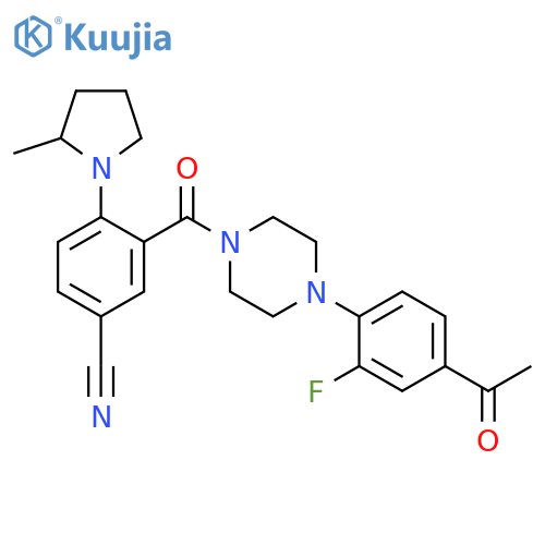 Piperazine,1-(4-acetyl-2-fluorophenyl)-4-[5-cyano-2-(2-methyl-1-pyrrolidinyl)benzoyl]- structure