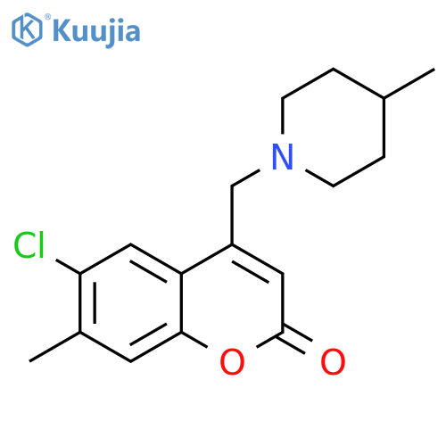 6-chloro-7-methyl-4-[(4-methylpiperidin-1-yl)methyl]-2H-chromen-2-one structure