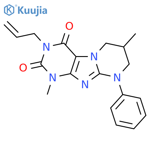 1,7-dimethyl-9-phenyl-3-(prop-2-en-1-yl)-1H,2H,3H,4H,6H,7H,8H,9H-pyrimido1,2-gpurine-2,4-dione structure