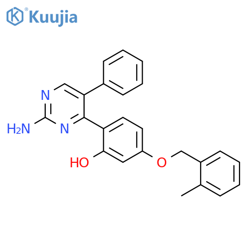 2-(2-amino-5-phenylpyrimidin-4-yl)-5-(2-methylphenyl)methoxyphenol structure