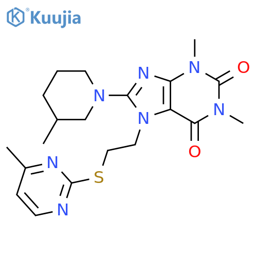 1,3-dimethyl-8-(3-methylpiperidin-1-yl)-7-{2-(4-methylpyrimidin-2-yl)sulfanylethyl}-2,3,6,7-tetrahydro-1H-purine-2,6-dione structure