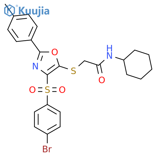 2-{4-(4-bromobenzenesulfonyl)-2-(4-methylphenyl)-1,3-oxazol-5-ylsulfanyl}-N-cyclohexylacetamide structure