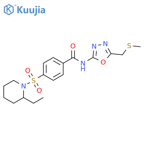 4-(2-ethylpiperidin-1-yl)sulfonyl-N-{5-(methylsulfanyl)methyl-1,3,4-oxadiazol-2-yl}benzamide structure