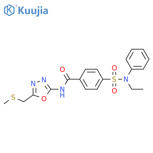 4-[ethyl(phenyl)sulfamoyl]-N-{5-[(methylsulfanyl)methyl]-1,3,4-oxadiazol-2-yl}benzamide structure