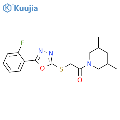 1-(3,5-dimethylpiperidin-1-yl)-2-{5-(2-fluorophenyl)-1,3,4-oxadiazol-2-ylsulfanyl}ethan-1-one structure