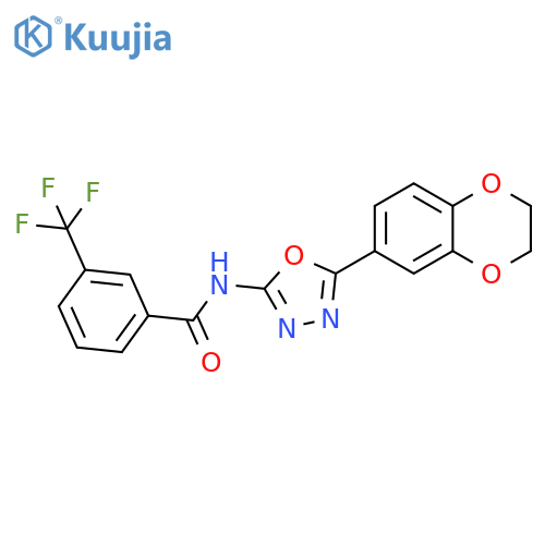N-5-(2,3-dihydro-1,4-benzodioxin-6-yl)-1,3,4-oxadiazol-2-yl-3-(trifluoromethyl)benzamide structure