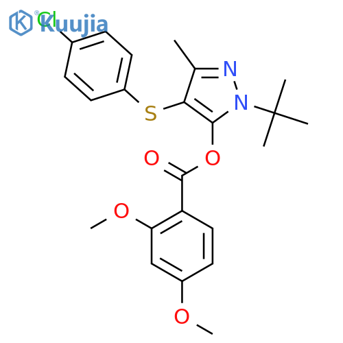 1-tert-butyl-4-(4-chlorophenyl)sulfanyl-3-methyl-1H-pyrazol-5-yl 2,4-dimethoxybenzoate structure