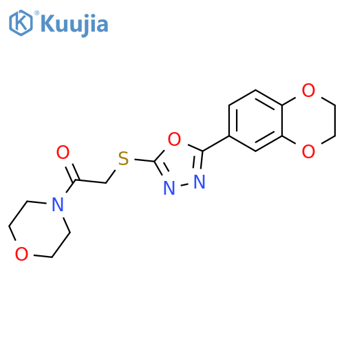 2-{5-(2,3-dihydro-1,4-benzodioxin-6-yl)-1,3,4-oxadiazol-2-ylsulfanyl}-1-(morpholin-4-yl)ethan-1-one structure