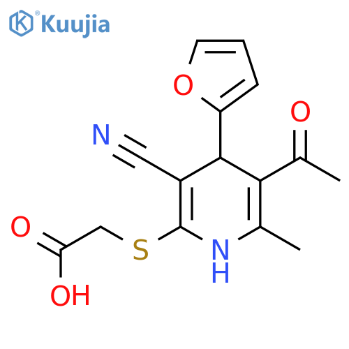 2-{5-acetyl-3-cyano-4-(furan-2-yl)-6-methyl-1,4-dihydropyridin-2-ylsulfanyl}acetic acid structure