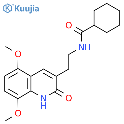 N-2-(5,8-dimethoxy-2-oxo-1,2-dihydroquinolin-3-yl)ethylcyclohexanecarboxamide structure
