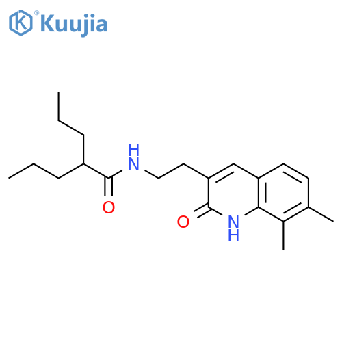 N-2-(7,8-dimethyl-2-oxo-1,2-dihydroquinolin-3-yl)ethyl-2-propylpentanamide structure