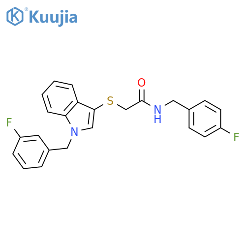 N-(4-fluorophenyl)methyl-2-({1-(3-fluorophenyl)methyl-1H-indol-3-yl}sulfanyl)acetamide structure