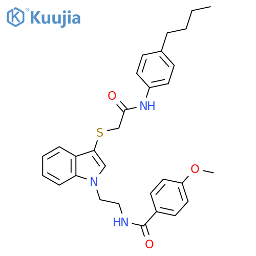 N-{2-3-({(4-butylphenyl)carbamoylmethyl}sulfanyl)-1H-indol-1-ylethyl}-4-methoxybenzamide structure