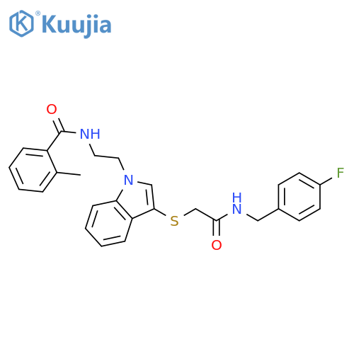 N-(2-{3-({(4-fluorophenyl)methylcarbamoyl}methyl)sulfanyl-1H-indol-1-yl}ethyl)-2-methylbenzamide structure