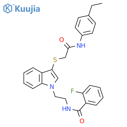 N-{2-3-({(4-ethylphenyl)carbamoylmethyl}sulfanyl)-1H-indol-1-ylethyl}-2-fluorobenzamide structure