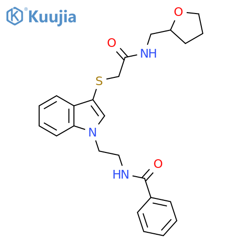 N-(2-{3-({(oxolan-2-yl)methylcarbamoyl}methyl)sulfanyl-1H-indol-1-yl}ethyl)benzamide structure