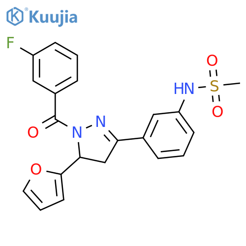 N-{3-1-(3-fluorobenzoyl)-5-(furan-2-yl)-4,5-dihydro-1H-pyrazol-3-ylphenyl}methanesulfonamide structure