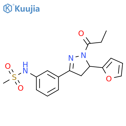 N-{3-5-(furan-2-yl)-1-propanoyl-4,5-dihydro-1H-pyrazol-3-ylphenyl}methanesulfonamide structure