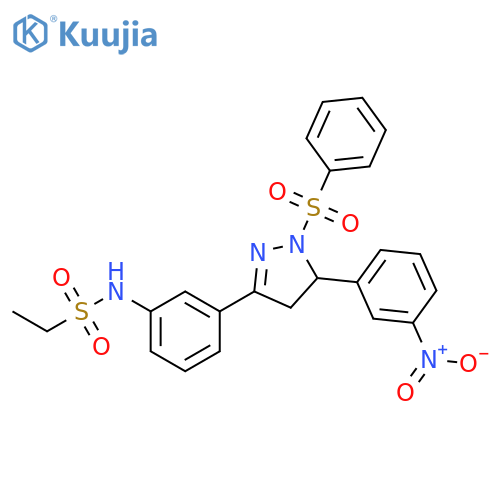 N-{3-1-(benzenesulfonyl)-5-(3-nitrophenyl)-4,5-dihydro-1H-pyrazol-3-ylphenyl}ethane-1-sulfonamide structure