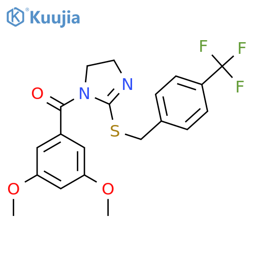 1-(3,5-dimethoxybenzoyl)-2-({4-(trifluoromethyl)phenylmethyl}sulfanyl)-4,5-dihydro-1H-imidazole structure