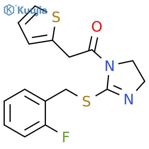 1-(2-{(2-fluorophenyl)methylsulfanyl}-4,5-dihydro-1H-imidazol-1-yl)-2-(thiophen-2-yl)ethan-1-one structure