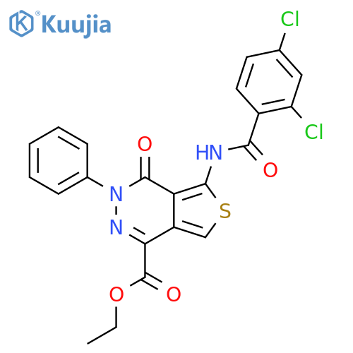 ethyl 5-(2,4-dichlorobenzamido)-4-oxo-3-phenyl-3H,4H-thieno3,4-dpyridazine-1-carboxylate structure