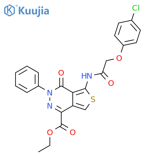 ethyl 5-2-(4-chlorophenoxy)acetamido-4-oxo-3-phenyl-3H,4H-thieno3,4-dpyridazine-1-carboxylate structure