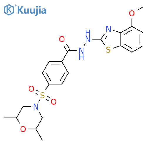 4-(2,6-dimethylmorpholin-4-yl)sulfonyl-N'-(4-methoxy-1,3-benzothiazol-2-yl)benzohydrazide structure