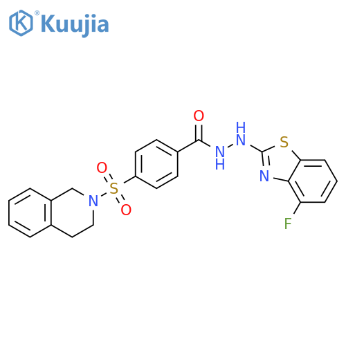 N'-(4-fluoro-1,3-benzothiazol-2-yl)-4-(1,2,3,4-tetrahydroisoquinoline-2-sulfonyl)benzohydrazide structure