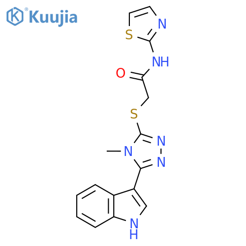 2-{5-(1H-indol-3-yl)-4-methyl-4H-1,2,4-triazol-3-ylsulfanyl}-N-(1,3-thiazol-2-yl)acetamide structure