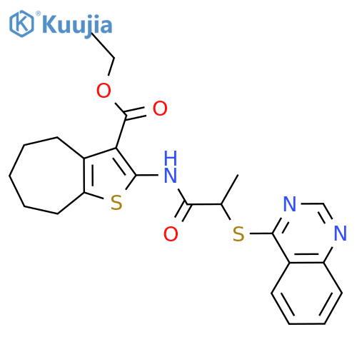 ethyl 2-2-(quinazolin-4-ylsulfanyl)propanamido-4H,5H,6H,7H,8H-cycloheptabthiophene-3-carboxylate structure