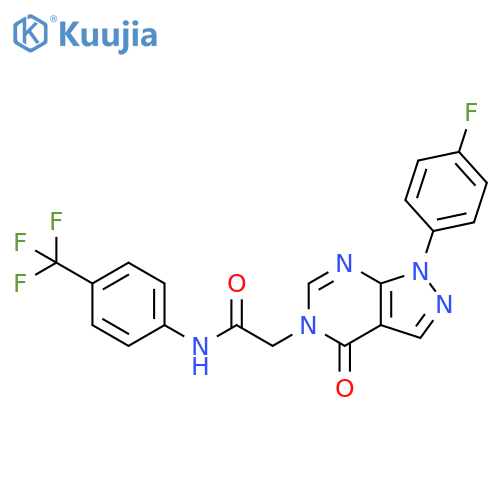 2-1-(4-fluorophenyl)-4-oxo-1H,4H,5H-pyrazolo3,4-dpyrimidin-5-yl-N-4-(trifluoromethyl)phenylacetamide structure
