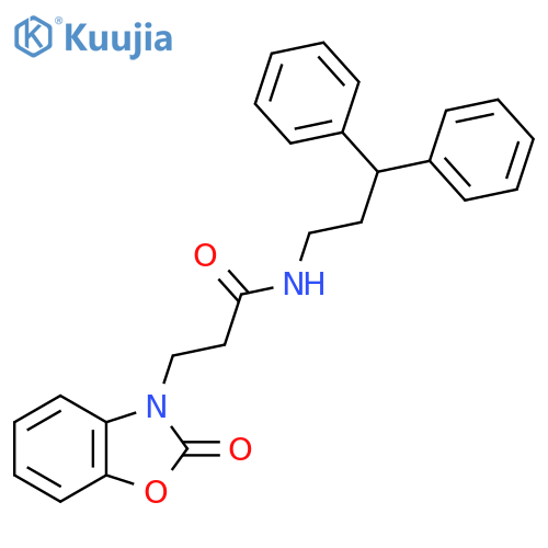 N-(3,3-diphenylpropyl)-3-(2-oxo-2,3-dihydro-1,3-benzoxazol-3-yl)propanamide structure