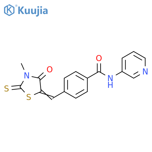 4-{(5E)-3-methyl-4-oxo-2-sulfanylidene-1,3-thiazolidin-5-ylidenemethyl}-N-(pyridin-3-yl)benzamide structure
