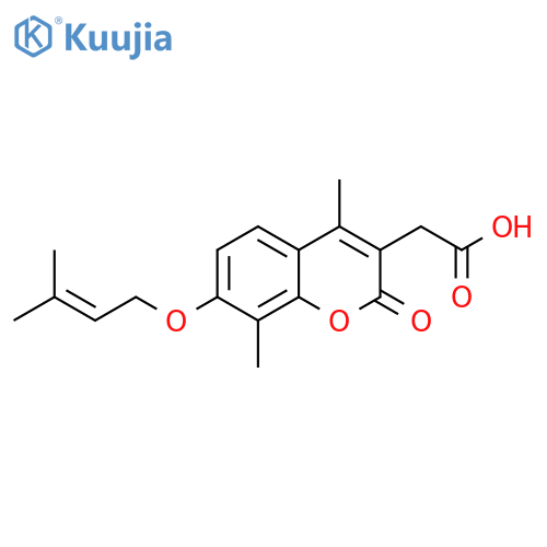 2-{4,8-dimethyl-7-(3-methylbut-2-en-1-yl)oxy-2-oxo-2H-chromen-3-yl}acetic acid structure